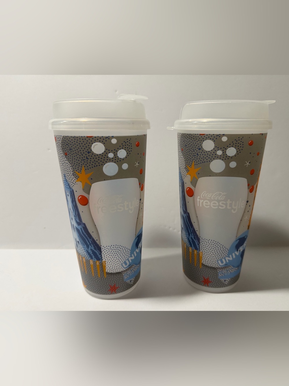 Universal Studios Grey and White Reusable Party Cups with lids (Set of 2)